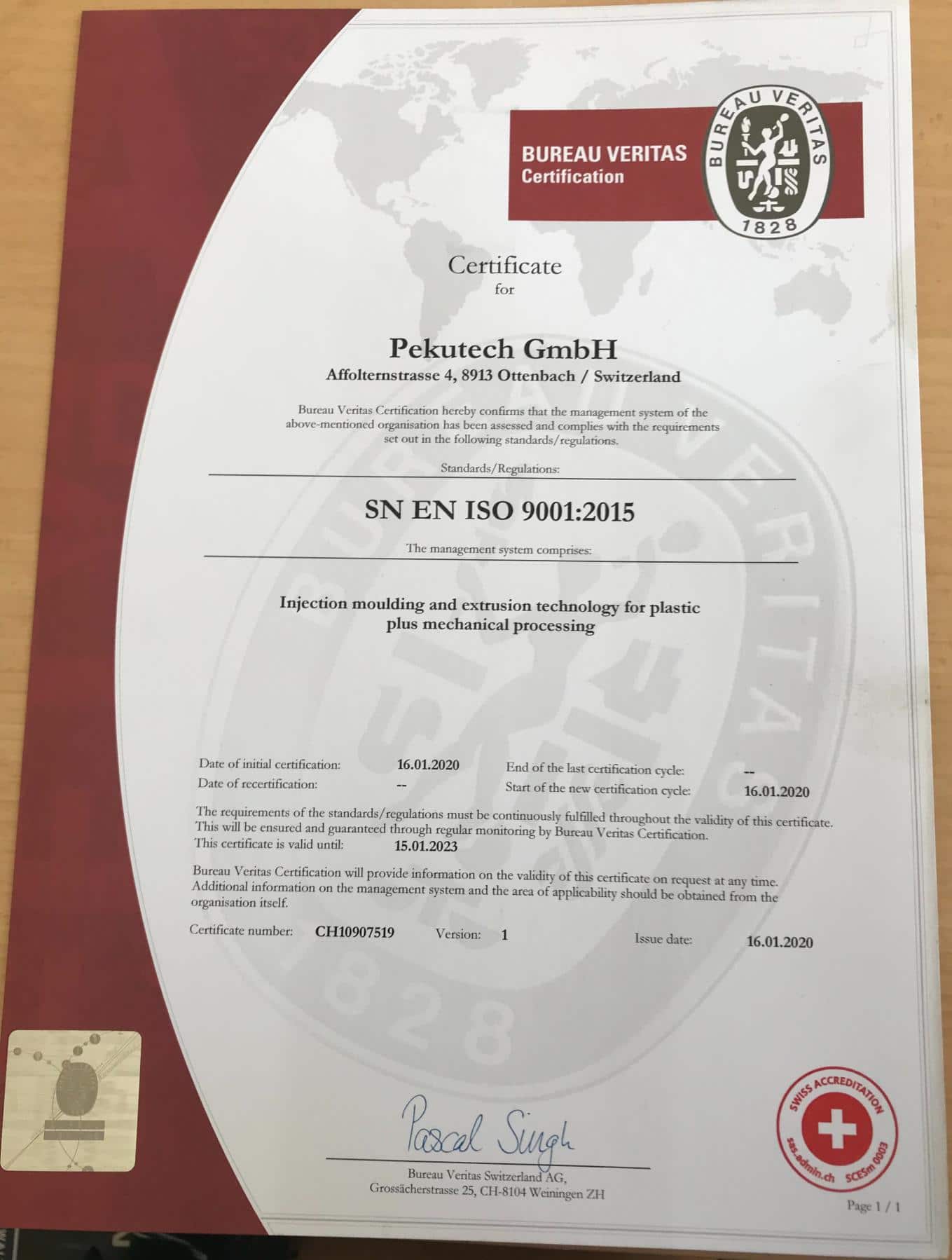 ISO-Zertifikat Pekutech GmbH Kunststofftechnik